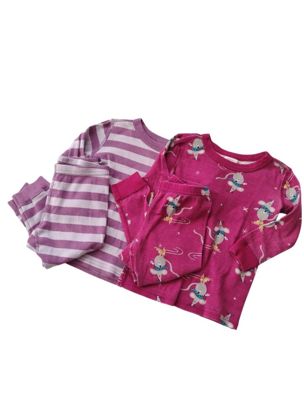 Hanna Andersson Lot of 2 PJ Sets Sz 2T Purple Stripe Winter Mouse HannaJams